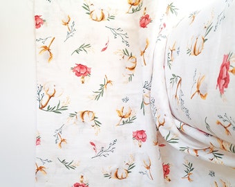 Tissu floral Double Gauze Muslin, Tissu emmailloté bébé, Mousseline par demi-cour , Tissu mousseline froissé de coton imprimé numériquement