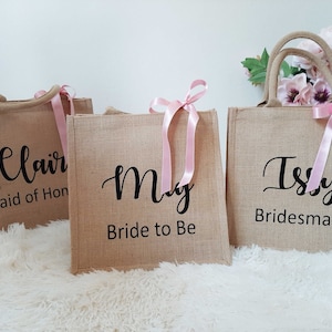 Personalized bridesmaid beach jute bachelorette bag