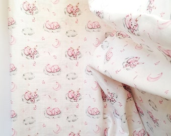 Double Gauze Muslin fabric, Sleeping Bunnies  Muslin fabric, Muslin by the half meter, Double gauze crinkle cotton fabric digital printed