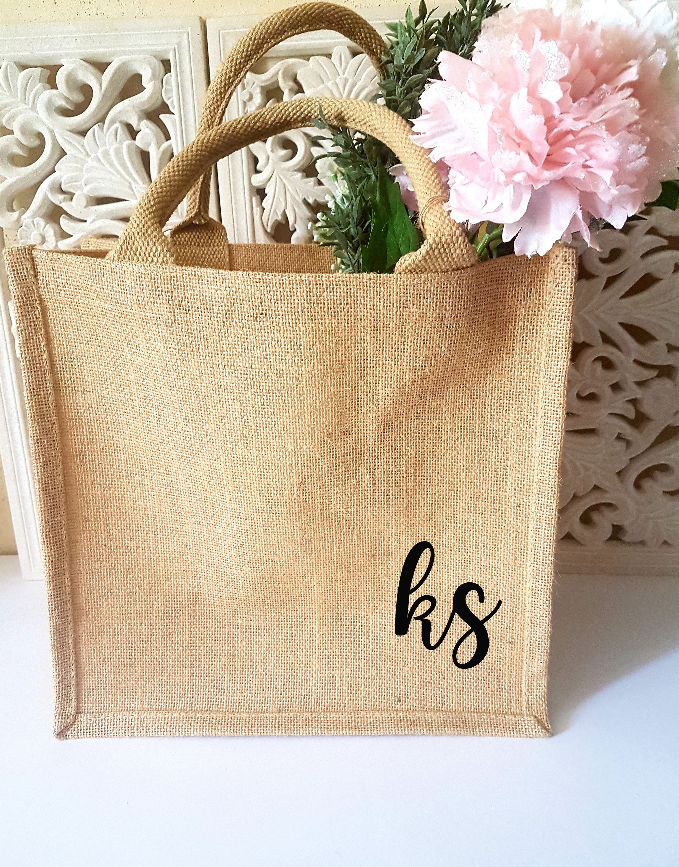Personalized Monogram With Initial Bridesmaid Jute Beach Tote - Etsy