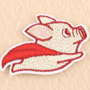 Super Pig Iron On Patch- Cute Kids Farm Animal Hero Embroidered Badge HD383