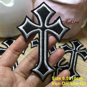 Christian Cross patch embroidered Black and White Biker