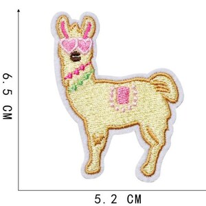 Gold Alpaca Iron On Patch- Cute Kids Larma Animal Hearts Embroidered Badge HD381