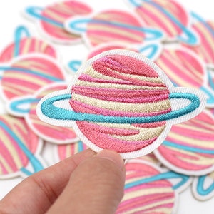 Pink Planet Iron On Patch- Space Saturn Alien Applique Crafts Badge HD144