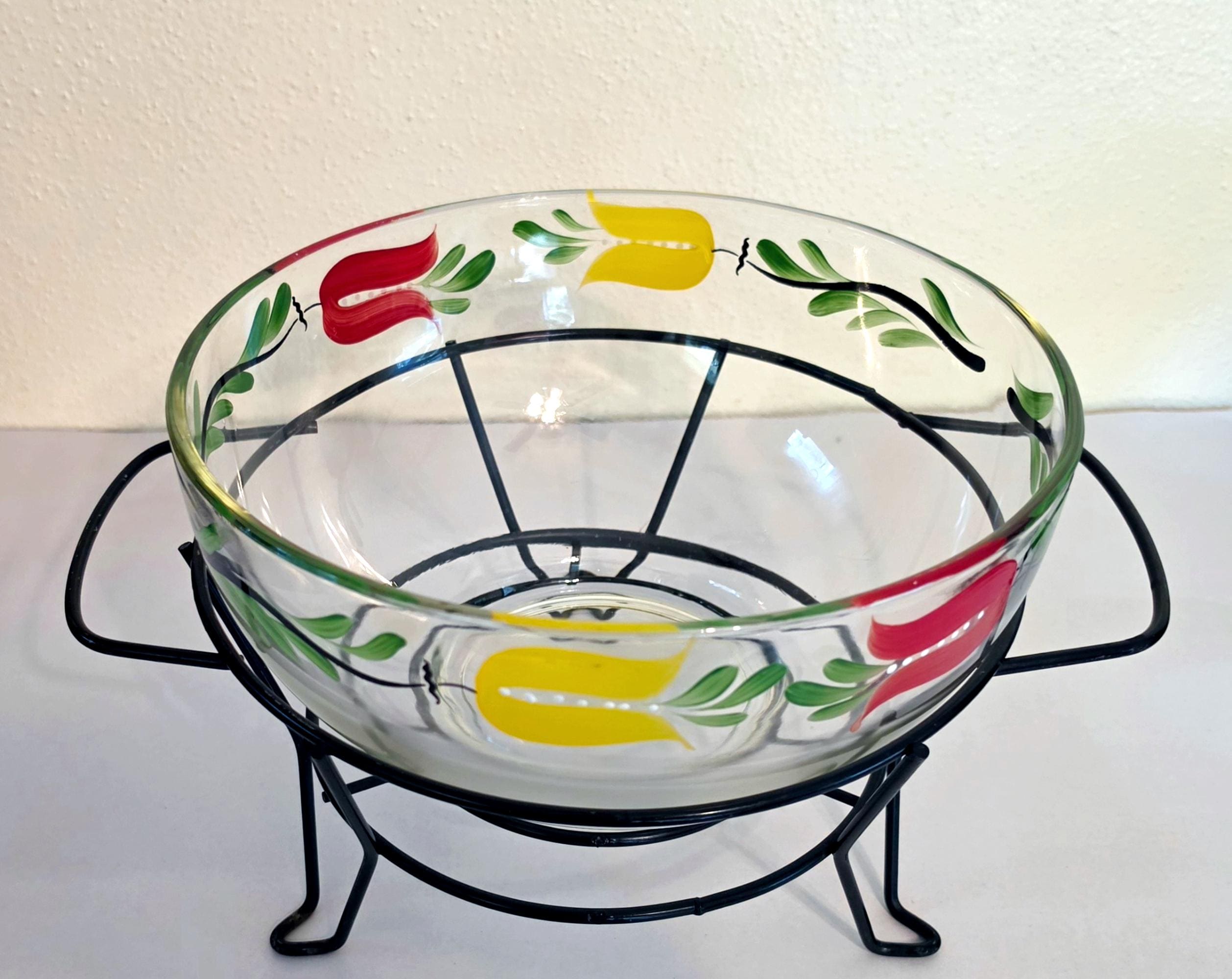 Glass Bowl on Metal Stand - Etsy