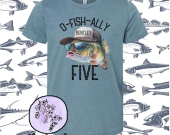 Camiseta de cumpleaños personalizada O-Fish-Ally Eight para cualquier edad, ideal para fiestas temáticas de pesca y lago.