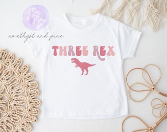 CUSTOM- Girls Three Rex Birthday Shirt