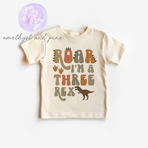 Three Rex Birthday Shirt, Dinosaur Birthday, T-Rex, Roar Dino, Muted Dinosaurs, Third Birthday, Neutral Birthday Shirt, 3rd Birthday Shirt