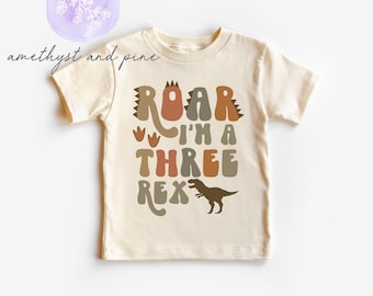 Three Rex Birthday Shirt, Dinosaur Birthday, T-Rex, Roar Dino, Muted Dinosaurs, Third Birthday, Neutral Birthday Shirt, 3rd Birthday Shirt