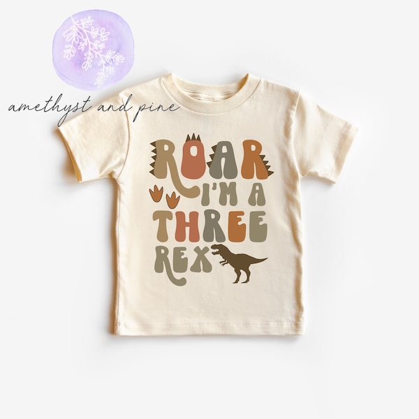 Three Rex Birthday Shirt, Dinosaur Birthday, T-Rex, Roar Dino, Muted Dinosaurs, Third Birthday, Neutral Birthday Shirt, 3rd Birthday Shirt