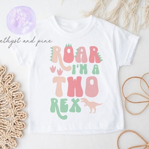 Two Rex Birthday Shirt, Dinosaur Birthday, T-Rex Tee, Roar Dino Top, Muted Dinosaurs, Second Birthday, Girls Pink Mint, 2nd Birthday Tshirt