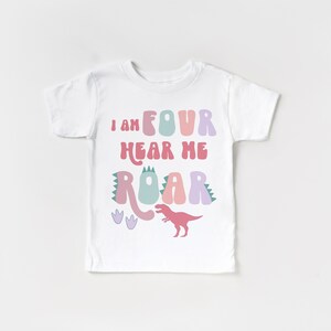 I Am Four Hear Me Roar Birthday Shirt, Girls Dinosaur Birthday Shirt, Fourth Birthday Shirt, 4th Birthday Dino Shirt, Girl Dinosaur Shirt