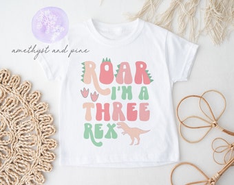 Three Rex Birthday Shirt, Dinosaur Birthday, T-Rex, Roar Dino, Girl Dinosaur Bday, Girls Three Rex Shirt, Girls 3rd Birthday Shirt, Pink