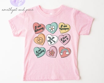 Positive Affirmations Shirt for Girls, Self Love Tshirt, Valentines Day Hearts Graphic Tee, Baby Toddler Youth, Empowering Outfit, V-Day Top