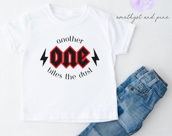 Another One Bites the Dust First Birthday Shirt, Rock and Roll Party Theme Outfit, Red Gender Neutral 1st Bday Bodysuit Rockstar Tshirt