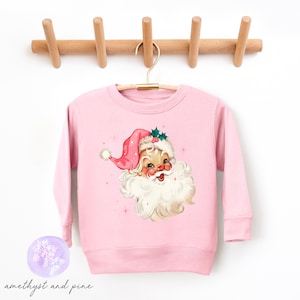 Toddler Pink Santa Christmas Crewneck Sweatshirt, Kids Classic Santa Fleece Sweater, Retro Vintage Christmas, Nostalgic Christmas Outfit