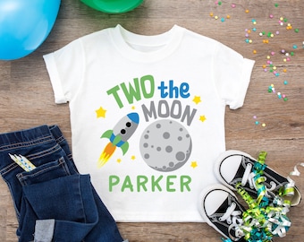 Two The Moon Birthday Shirt, Boys Second Birthday Shirt, 2nd Birthday Shirt, Boys Space Birthday Party, Space Second Birthday, Boy 2nd Bday