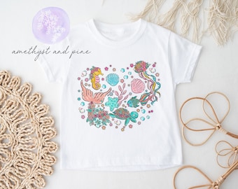 Under the Sea Shirt, Ocean Animals T-shirt for Girls, Aquarium Outfit, Floral Summer Beach Tee, Cute Bright Sea Creatures Tshirt