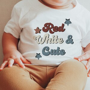 Red White and Cute Shirt, Kids Retro 4th of July T-shirt, Baby Toddler Youth, Gender Neutral for Boys and Girls, Minimalist Patriotic Tee