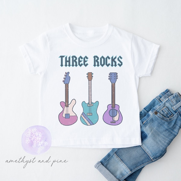 Three Rocks Girls Birthday Shirt, 3rd Bday Tshirt, Guitar Third Birthday, Rock Band Birthday, Rocker Music Birthday, Cute Rock n Roll Theme