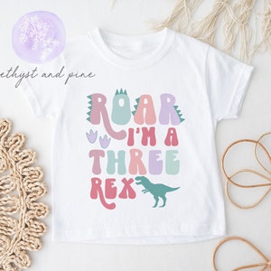 Three Rex Birthday Shirt, Dinosaur Birthday, T-Rex, Roar Dino, Girl Dinosaur Bday, Girls Three Rex Shirt, Girls 3rd Birthday Shirt, Purple