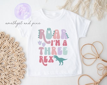 Three Rex Birthday Shirt, Dinosaur Birthday, T-Rex, Roar Dino, Girl Dinosaur Bday, Girls Three Rex Shirt, Girls 3rd Birthday Shirt, Purple