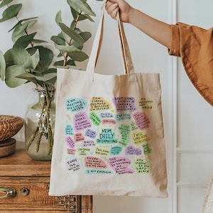 Mom Daily Affirmations Tote Bag, Gift for Mom, Mother&#39;s Day Gift, Self Love Canvas Bag, Everyday Reusable Bag, Cotton Shoulder Bag