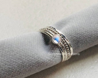 Stackable Rings Set, Moonstone Stacking Rings, Sterling Silver Ring, Silver Stacking Ring, Silver Ring Set, Sterling Silver, Stack Ring