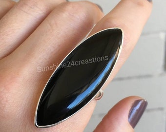 Black Onyx Ring - 925 Sterling Silver Ring - Marquise Black Onyx Ring - Gift Ring - Black Onyx Jewelry - Gifts for Her- Birthday Gifts