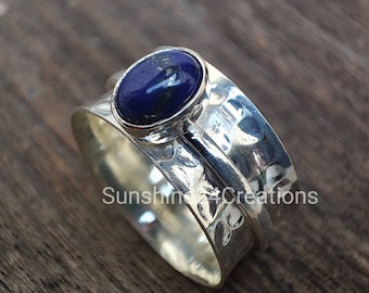 Lapislazuli-Spinnerring – 925er Sterlingsilber-Angstring – Fidget-Stressabbau-Ring – Geschenkring – minimalistischer Schmuck – Geschenke für Sie