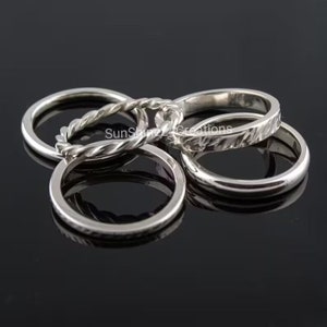 Set van 5 Sterling zilveren stapelringen, sterling zilveren stapelringset, eenvoudige zilveren gehamerde en twistbanden, minimalistische ringen, Midi-ringen afbeelding 2