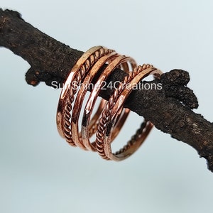 Thin Round Copper Stacking Ring, Set of 6 Pure Copper, Copper Stacking Ring, Copper Jewelry, Dainty Copper Ring, boho Ring, arthritis ring