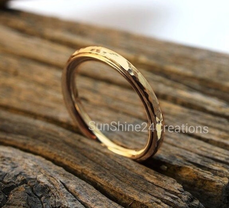 Handmade Ring, Thin Band Ring, Handmade Ring, Thumb Ring, Women Ring, Hammered Ring, Gift For Her, Mindfulness, Worry Ring, Textured Ring, Handmade Jewelry, Gold Plated Ring, Ring For Women