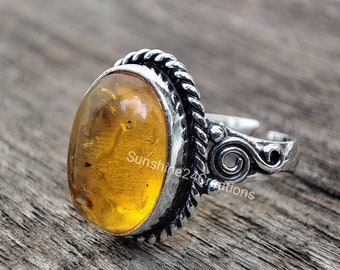 Baltic Amber Ring - 925 Sterling Silver Ring - Adjustable Baltic Amber Ring - Gift Ring - Minimalist Jewelry - Gifts for Her-Christmas Gifts