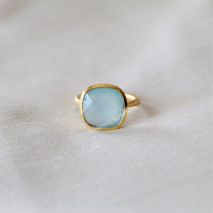 Aqua Chalcedony Ring, 925 Sterling Silver Ring, 925 Gold Plated Ring, Handmade Ring, Statement Ring, wedding ring, March Birthstone Ring 006