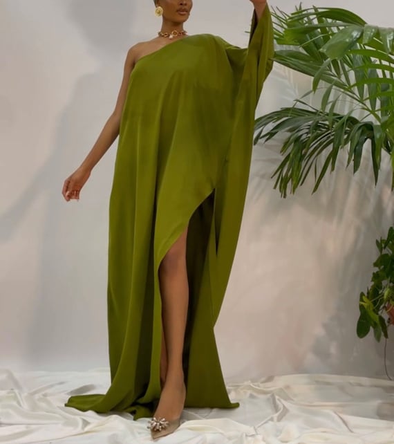 asymmetrical kaftan dress AKHL METALLIC MESH ASYMMETRIC KAFTAN