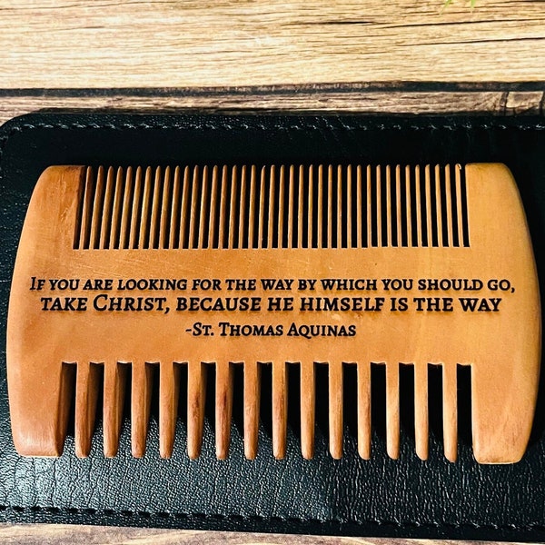 St. Thomas Aquinas "If you are looking for the way..." engraved beard or hair or mustache comb catholic father priest man gift