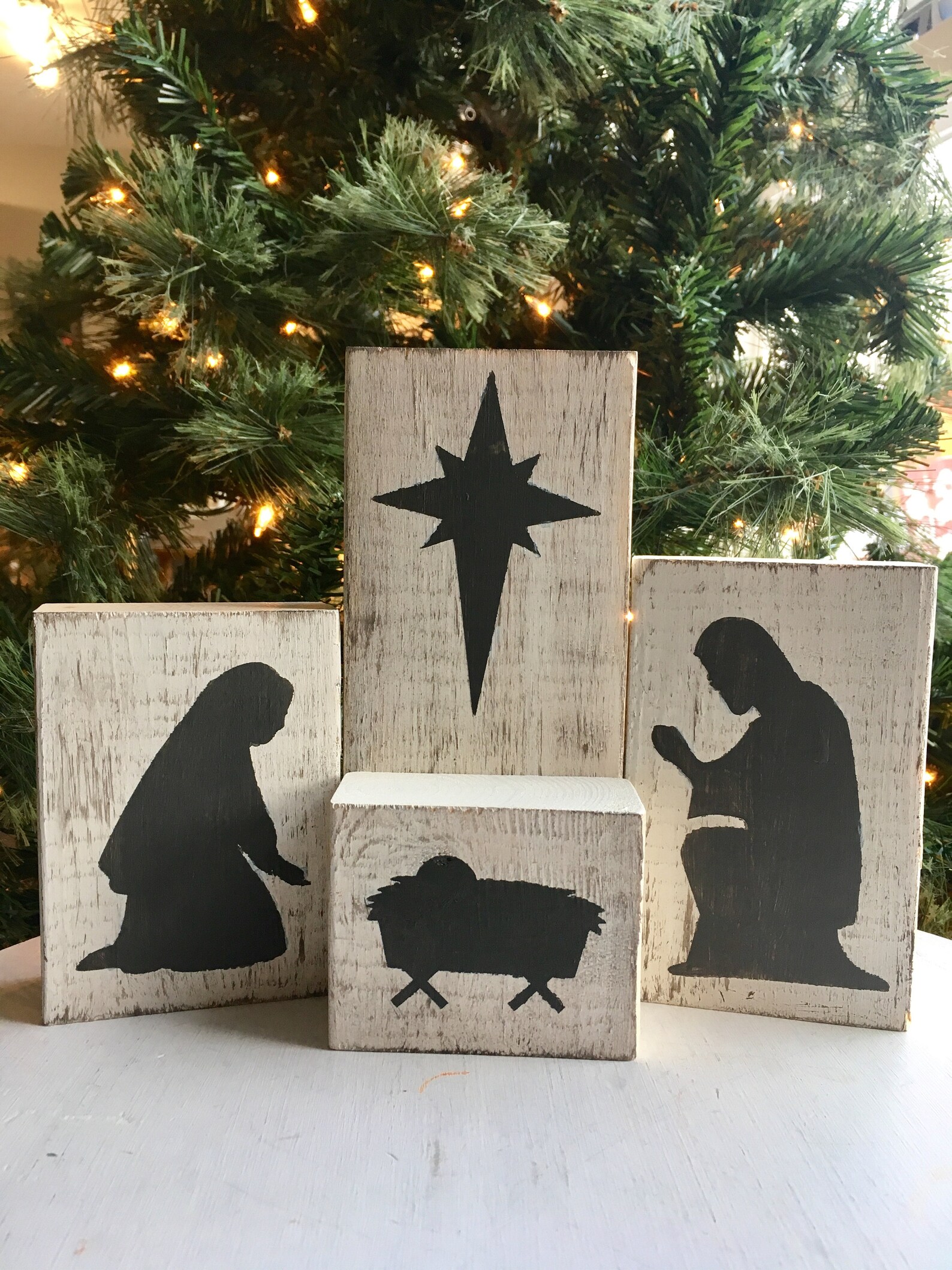 Rustic Wooden Block Nativity Set Etsy
