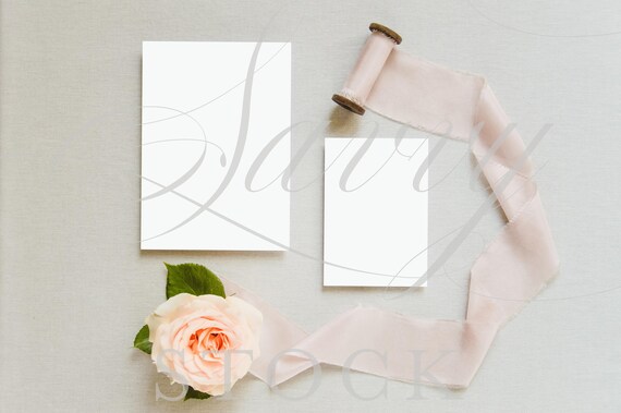 5x7 5x3 5 Blank Card Mockup Flat Lay Wedding Invitation Etsy