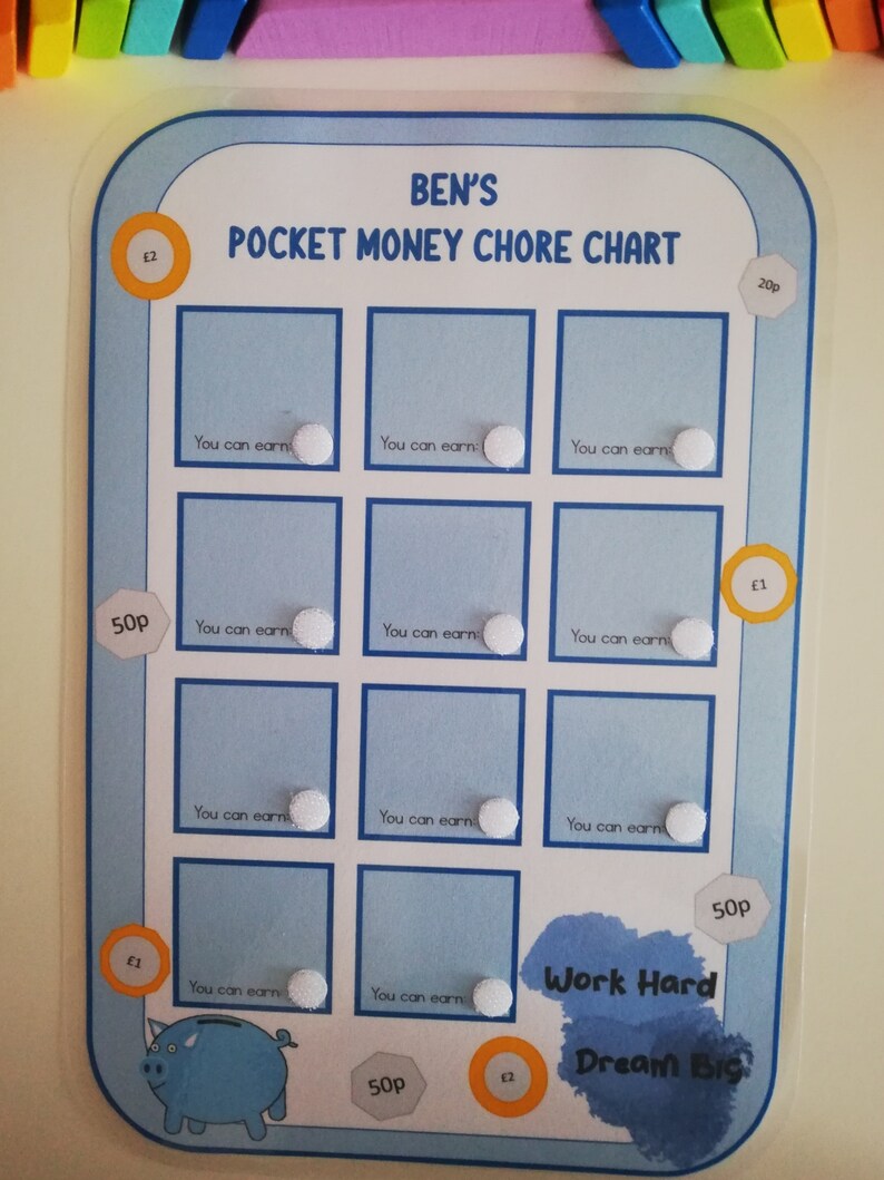 Pocket Money Chore Chart Piggy Bank Etsy