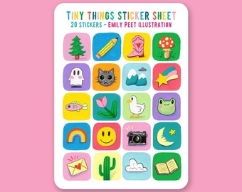 Tiny Things Sticker Sheet | Colourful art stickers, cute journal stickers, cute planner stickers, rainbow, positivity, lucky charm stickers