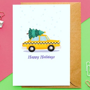 A6 New York Taxi Christmas Card | happy holidays card, NYC greeting card, travel christmas card, christmas from new york, illustrated card