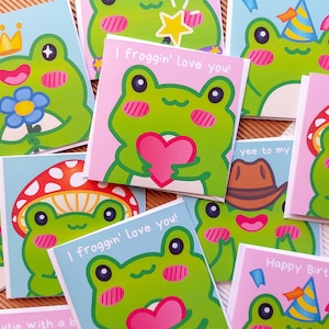 Tarjetas de rana / Rana linda, arte de rana, sombrero de vaquero, día de San Valentín de rana, ilustración de rana, tarjeta de rana, tarjeta de cumpleaños de rana, hongo, aniversario