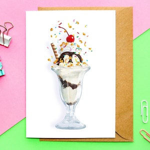 A6 Grußkarte Eisbecher | Geburtstag Eiscreme, Retro Geburtstag, Nachtisch, süße Karte, Eis am Stiel, Blanko, Liebesgrußkarte