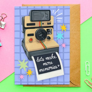 Tarjeta A6 "Make More Memories" / Cámara Polaroid, retro, amante de la fotografía, vintage, tarjeta de San Valentín, ilustrada, tarjeta de aniversario, tarjeta linda