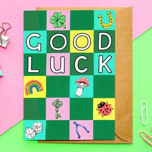 Carte porte-bonheur A6 | Je vous souhaite bonne chance, nouvel emploi, départ, premier jour, chance pour les examens, nouvelle aventure, vous pouvez y arriver, carte d'art illustrée