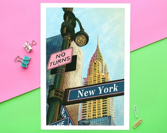 Impresión del edificio Chrysler de Nueva York / Impresión del horizonte de Nueva York, póster de Nueva York, impresión del horizonte de Nueva York, arte de impresión de viaje, regalo de Nueva York, ilustrado