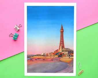 Blackpool Tower A4 Print | Lancashire, Illuminations, Prom, Landmarks, Urban, Art Print, Housewarming, Lancashire Gift, Fylde, North West UK