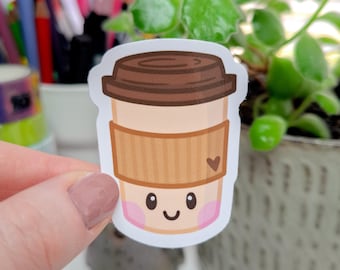 Small Cute Coffee Sticker, Kawaii coffee, cute coffee, coffee to go, food art, coffee illustration, journal sticker, water bottle, hot choc