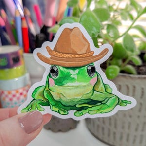 Cowboy Frosch | Frosch Aufkleber, Frosch mit Hut, niedlicher Frosch, Froschkunst, Cowboyhut, Frosch Kunstdruck, Frosch Illustration, Frosch Wandkunst, Frosch Malerei